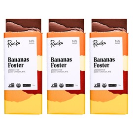 Raaka Chocolate Bananas Foster 66% Cacao Dark Chocolate | Gourmet Dark Chocolate Gift | Organic, Vegan, Fair Trade, Soy Free, Non GMO, Gluten Free, Kosher | 1.8oz Bars, 3-Pack