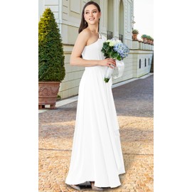 KOH KOH Womens Long One Off Shoulder Spring Summer Cocktail Bridesmaid Bridal Party Wedding Guest Maxi Prom Homecoming Elegant Dressy Dress Dresses Gown, Off White/Ivory M 8-10