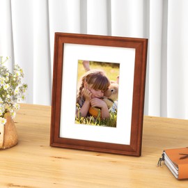 Fun Memories 8x10 Picture Frame, Solid Pine Wood Picture Frame with Tempered Glass, Handcrafted Natural 8 x 10 Wooden Frame Matted to 5x7 Photos, Wall or Tabletop Display, Walnut