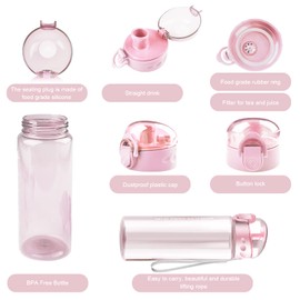 Uootach Water Bottle, 780 ml Sports Water Bottle, BPA-Free, Leak-Proof Water Bottle, One Press to Open, for Sports, Gym, Cycling, School, Office, Camping (Pink)