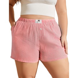 COOTRY Plus Size Striped Boxer Shorts for Women 2025 Summer Vacation Casual Sleep Pajama Shorts Y2K Beach Bottoms Red White Striped 4XL