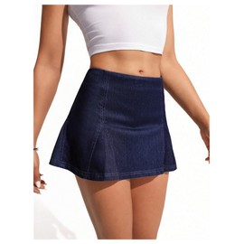 Milumia Women's Y2k High Waist Denim Mini Skirt Pleated A Line Casual Jean Skirts Dark Wash Small