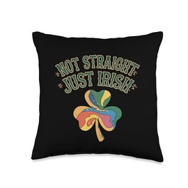 Not Straight Just Irish Rainbow Shamrock Throw Pillow