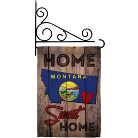 Ornament Collection GS191122-P3-03 State Montana Home Sweet Americana States Impressions Decorative Vertical 13" x 18.5" Garden Flag Set Metal Fansy Wall Bracket Hardware