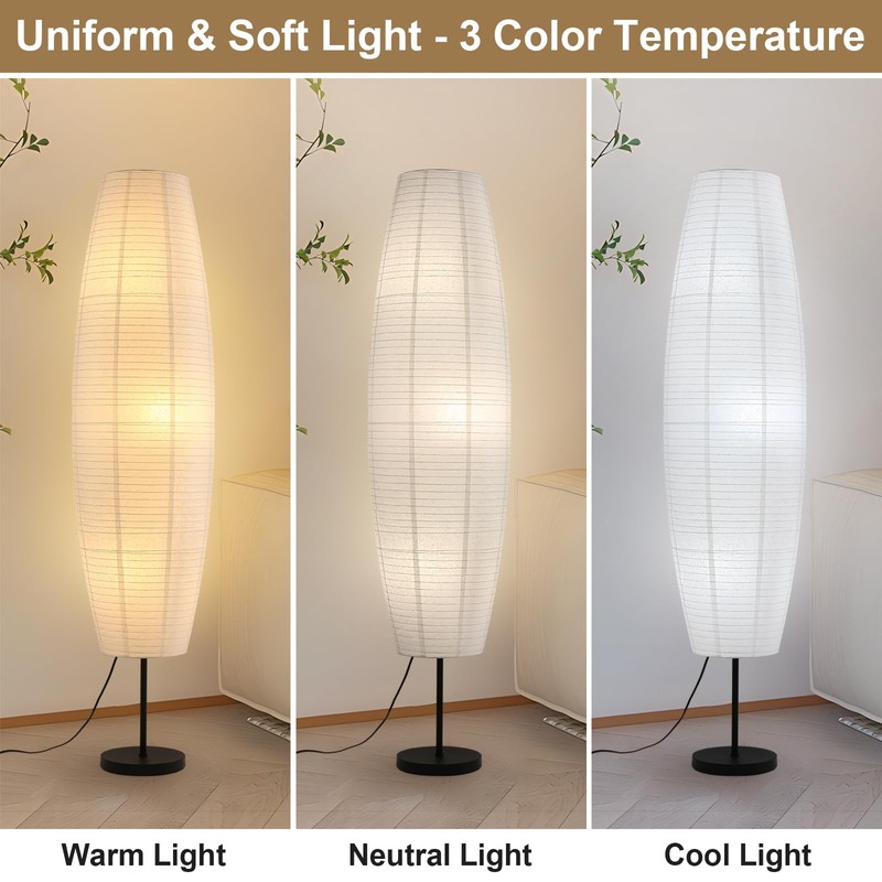 Fivemengo Paper Lamp Floor Lamp White Paper Lantern 3-Lights Bulbs
