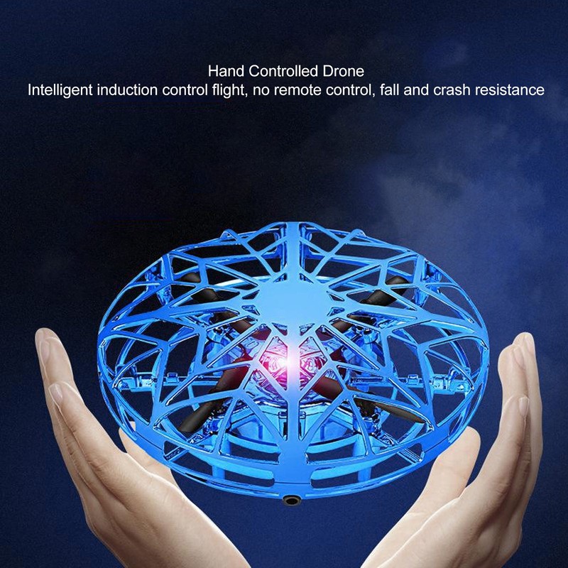 Hand Controlled Flying Drone Children Flying Toy Blue Hand Drone