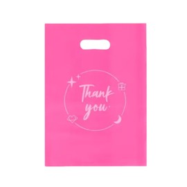 100PCS Thank You Gift bag, reusable plastic bag with suitable for boutiques,retail shopping,weddings, birthdays,Thanksgiving,Christmas,business gifts, stores,party and boutique bags (Pink, 12" X 16")