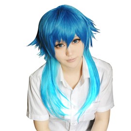 ANOGOL Ombre Blue Wig Layered Wig with Bangs Cosplay Costume Wigs Short Party Hair Synthetic Wig for Women Men Dress Up Wig for Anime Cartoon Costume Halloween Christmas Party Wig