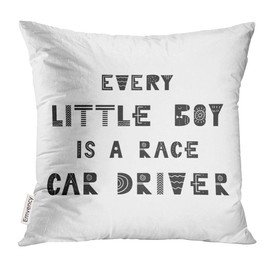 Emvency Throw Pillow Cover Animal Every Little Boy is Race Car Driver Cute Nursery with Lettering in Scandinavian Style Kids Decorative Pillow Case Home Decor Square 16x16 Inches Pillowcase