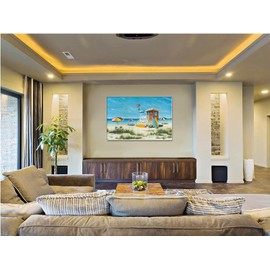 Beach Wall Art Blue Theme Ocean Canvas Painting, Coastal Landscape Prints Pictures for Bathroom Wall Decor, Stretched Canvas Wooden Framed Artwork for Home Wall Decor Ready to Hang (12x18 Inches)