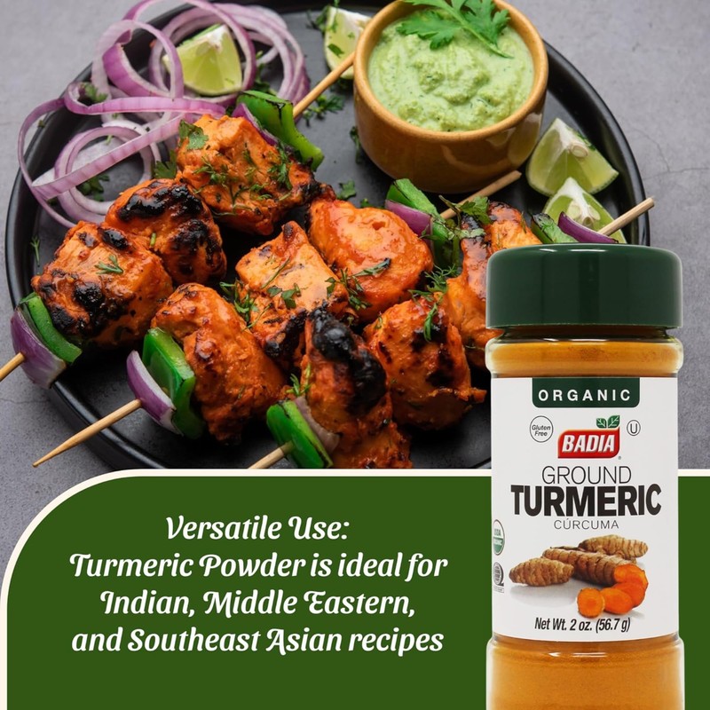Badia Organic Turmeric Powder, 2 oz – Rich in Curcumin,