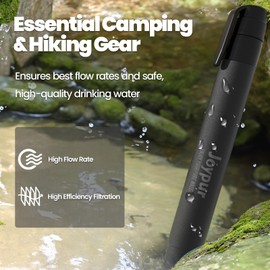 Portable Outdoor Water Filter - 99.9999% Bacteria & Viruses Removes - Lightweight & Compact for Camping, Hiking, Survival - High Performance Filter for Clean Drinking Water (Black x 8)