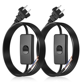 2-Pack 6FT Lamp Power Cord with On/Off Switch and Wall Plug, Light Cord with Stripped Wire End for Hardwiring – Replacement Cord for Table Lamps, Floor Lamps, DIY Lighting Projects (Black)