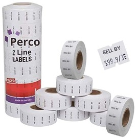 Perco Sell by 2 Line Labels - 1 Sleeve, 6,000 "Sell by Labels for Perco 2 Line Date Guns