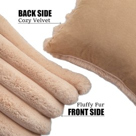 Neelvin Camel Faux Fur Cozy Soft Striped Decorative Throw Pillow Covers 16x16 inch Set of 2,Velvet Pillowcase Cushion Case for Sofa Couch