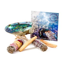 Sage Smudge Kit with Abalone Shell, Tripod, Rose and White Sage Bundle, Lavendar White Sage Smudge Stick and Palo Santo Sticks. Smudging Kit for Home Cleansing and Positivity