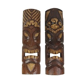 Chesapeake Bay 23688 2 Wood Stained Hand Carved Tiki Masks 19 Inches