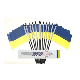 Pack of 12 4"x6" Ukraine Polyester Miniature Office Desk & Little Table Flags, 1 Dozen 4"x 6" Ukrainian Small Mini Hand Waving Stick Flags (Flags Only)