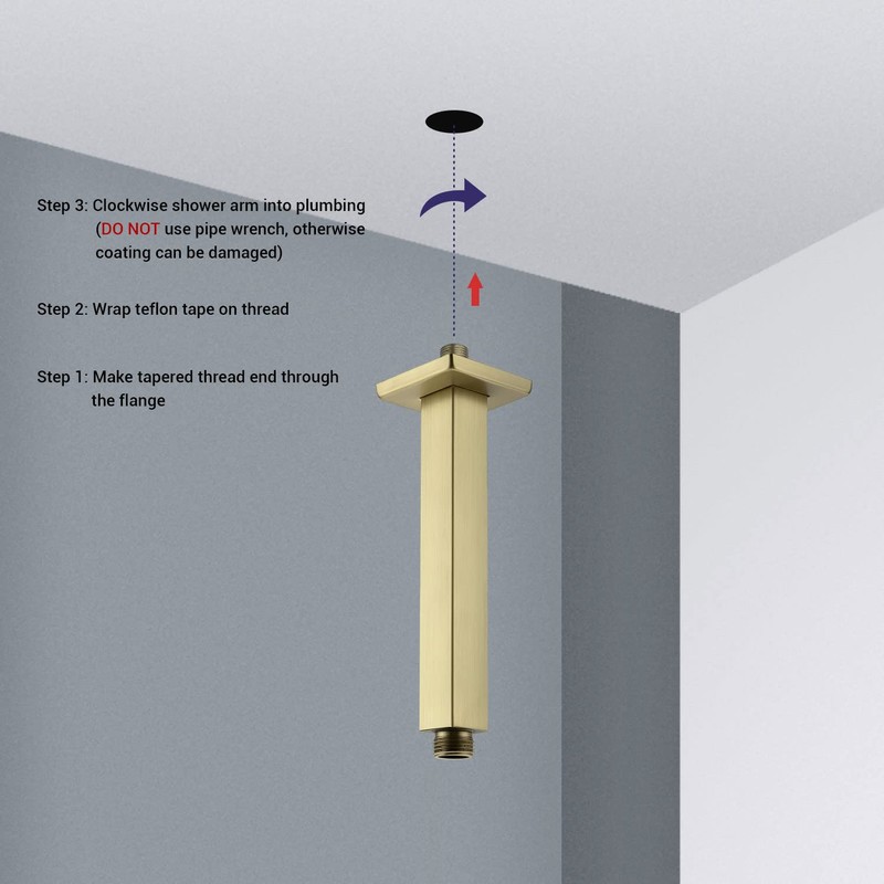 Brushed Gold Shower Arm with Flange 6 Inch Straight Stainless
