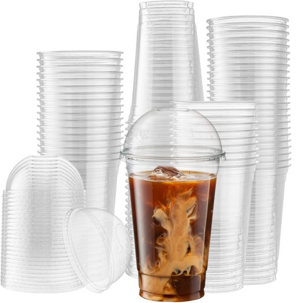 ELEGANT DISPOSABLES [50 Sets - 20 Oz] Crystal Clear PET Plastic Cups With Dome lids for Iced Coffee, Cold Drinks, Milkshake, Slush Cups, Smoothy's, Slurpee, Party's, Plastic Disposable Cups