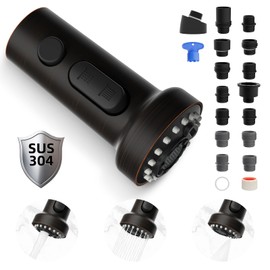 Hibbent Stainless Steels Pull Down Kitchen Faucet Head Replacement, 3 Function Sink Sprayer Head with 15 Adapters, Compatible with Moen, American Standard, Delta, Kohler Faucets, Oil-Rubbed Bronze