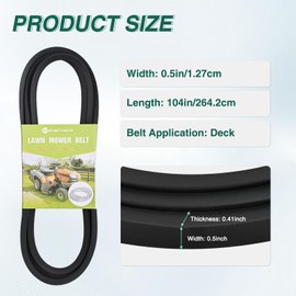 Yesker GX20072 42 inch Deck Belt for John Deere Lawn Mower Deck Drive Belts 1/2"x104" Compatible with John Deere GX20072 GY20570 D100 D105 S100 E100 L100 LA100 L110 E100 E110 E120 E130 1742 X125 X145