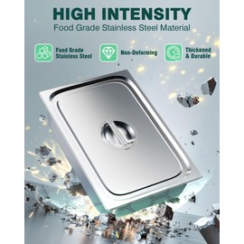 WantJoin Steam Table Hotel Pans with Lid 1/2 Half Size 4 Inch Deep 3 Pack, Thickened Stainless Steel Metal Tray Sets Food Storage Container, Restaurant Chafing Dishes Commercial Buffet Warmer Catering