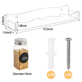 Peohud 4 Pack Acrylic Spice Rack Wall Mount, 15 Inch Clear Acrylic Floating Shelves, Hanging Perfume Organizer Display Rack for Nail Polish, Sunglasses, Seasoning, Condiment, Kitchen, Cabinets, Pantry