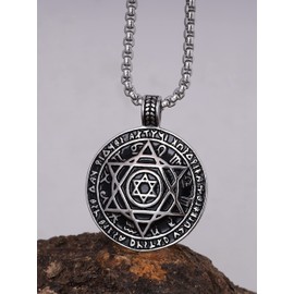 HAQUIL Seal of Solomon Necklace, Silver Plated Stainless Steel 12 Constellations Hexagram Six Pointed Star of David Protection Amulet Talisman Pendant, Box Chain, Jewish Jewelry Gift