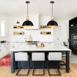 Farmhouse Dome Pendant Lights 2 Pack, 11.8 Inch Black and Gold Pendant Light Fixture for Kitchen Island Industrial Hanging Ceiling Lighting Metal Vintage Chandelier for Dining Room Cafe Sink Foyer