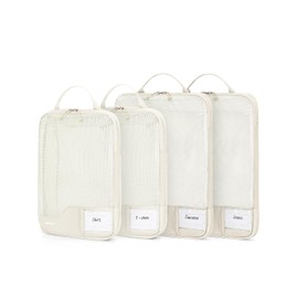 ECOHUB 4 Set Compression Packing Cubes for Travel, Suitcases Organiser Bag with Tag, Travel Bag for Carry on Luggage, Beach Vacation Eessentials, Traveling Accessories for Cruise Ship, Beige