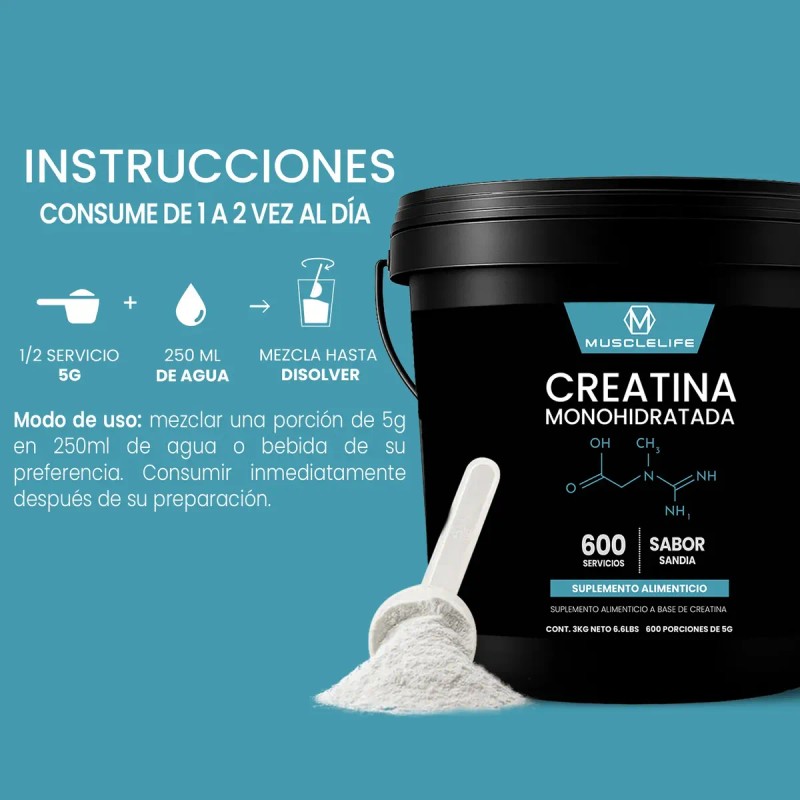 Creatina Muscle Life Monohidratada 3kg 600 Servicios Varios