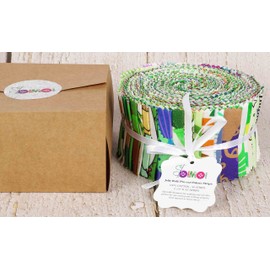 Soimoi 40Pcs Plant Print Cotton Precut Fabrics for Quilting Craft Strips 2.5x42 inches Jelly Roll - White & Green