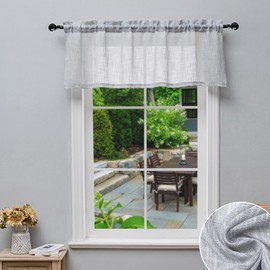 Beda Home Linen Textured Curtain Valance for Kitchen Living Room; Rustic Short Valance Topper for Small Window Bedroom/Basement Privacy Added Rod Pocket Design (Lt Grey, 52Wx18L - 1PC)