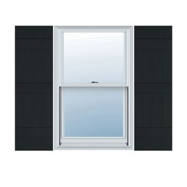 Ekena Millwork Lifetime Vinyl LJ4S14X05900BL Standard Four Board Joined, Board-n-Batten Vinyl Shutters, w/Installation Shutter-Lok's & Matching Screws (Per Pair), 14"W x 59"H, Black