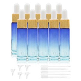 Kesell - Paquete de 10 botellas de vidrio cuentagotas de aceite esencial de 10 ml, botellas de vidrio con cuentagotas de color azul degradado con cuentagotas para ojos, botella reutilizable, perfecta para viajes