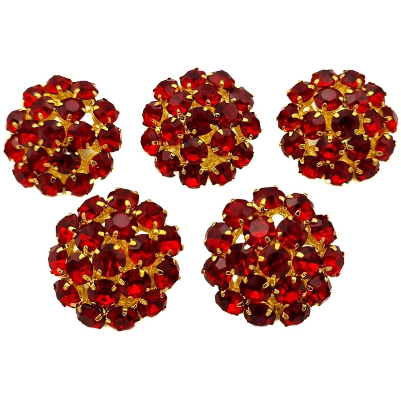 Goldgöre 5 Elegant Metal Buttons Red Gold with Rhinestones with