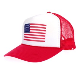 SA106 American Flag Patriotic USA Classic 5 Panel Mesh Snap Back Trucker Hat Red