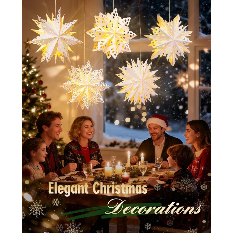 Luxspire 5 Pack Christmas Paper Star Lantern, 17.7” Hanging Paper