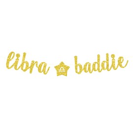 Libra Baddie Banner, decoración de feliz cumpleaños, decoración de 12 constelaciones del zodiaco Libra, decoración de fiesta de cumpleaños temática para niños y niñas, purpurina dorada