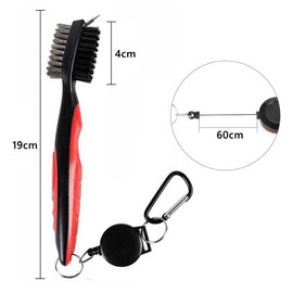 Samcos Golf Brush Golf Cleaning Brush 3 in 1 Double Sided Portable Brush for Golf Club Cleaning Brush with Extending Reel and Carabiner Clip Convenient, Lightweight, Multi-Purpose (Red)