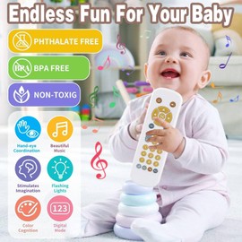 Baby TV Remote Toys 6-12 Months, Toddlers Remote Control Toy, Realistic Play Remote Early Educational Baby Musical Toys with Light and Sound for Infant Boys Girls Kids 6, 12, 18 Months Black