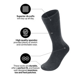 Feraricci Solid Color Polyester Socks for Men, Casual and Formal Attire Mid Rise Men’s Crew Socks - Charcoal