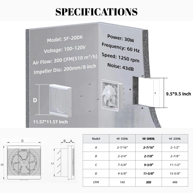 SAILFLO 8 Inch Window Shutter Exhaust Fan, 9.5 x 9.5