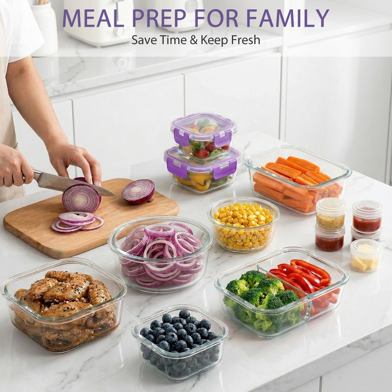 42pcs Glass Food Storage Containers with Lids Set, 21 Containers