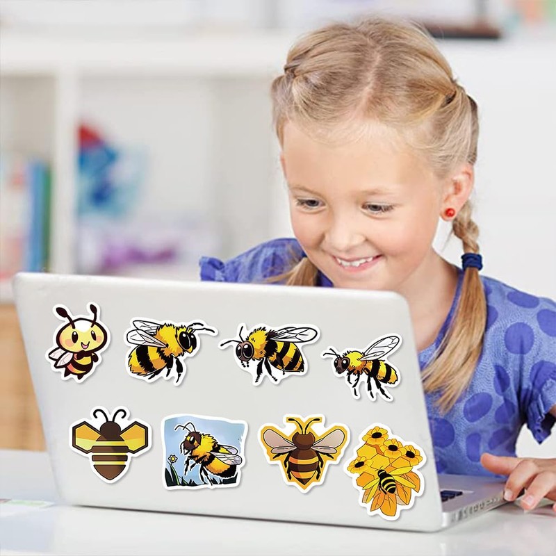 50PCS Cute Bee Sticker Pack – Kawaii Cartoon Bee, Honey,