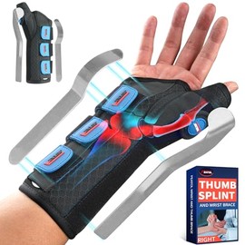 FEATOL Muñequera para túnel carpiano, soporte de noche, férula espica para el pulgar mano derecha para tenosinovitis de De Quervain, tendinitis, muñequera con soporte para el pulgar-Grande/Extra