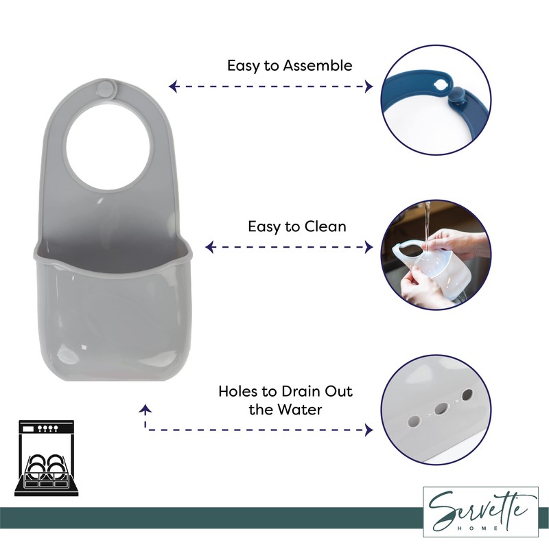 Sponge Holder for Kitchen Sink, Grey PVC Hanging Sponge Caddy