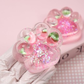 2Pcs Cat Paw Strawberry Squishy Toys, Cute Handmade Taba Squeeze Toy, Kawaii Pink Squishies Sensory Pinch Toy, Transparent Soft Kitty Stress Relief Squishy Fidget Toys for Adults Kids