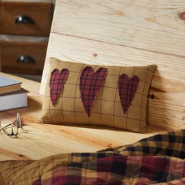 VHC Brands Connell Heart Pillow 9.5x14, Cotton Pillow With Polyester Pillow Fill, Decorative Throw Pillow, Connell Collection, Rectangle 9.5x14, Burgundy